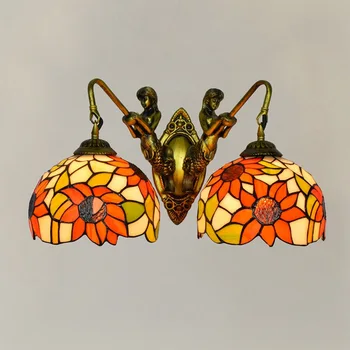 

Mermaid Corridor Double-Headed Wall Lamp American Creative Taiyanghua Tiffany Colored Glass Living Room Dining Room Glass Lamp