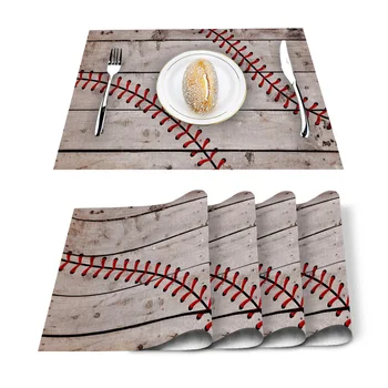 

Retro Wood Texture Baseball Sports Placemat Washable Cotton Linen Table Cloth Pad Mat Rectangle Placemats Heat Resistant
