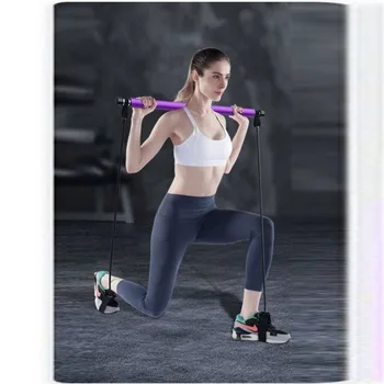 

Pilates fitness yoga exercise sports Pilates bar stick and portable elastic rope pull band exercise sports fitness stick