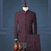 Men's Stand Collar Chinese Style Slim Fit Two Piece Suit Set / Male Zhong Shan Blazer Jacket Coat Pants Trousers 2 Pcs 5
