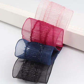 

25mm 38mm Organza Shimmer Ribbon Silk Crepe With Frayed Edge Decorative Wire Edge Ribbon Fringe Metallic For Crafts 100yards