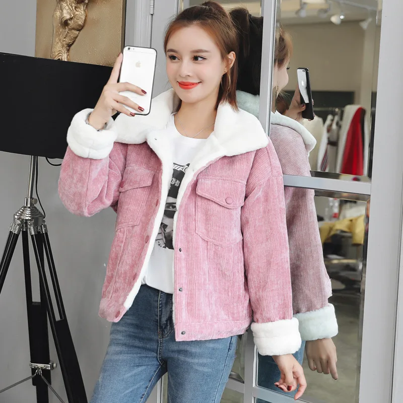 

Y9392 Photo Shoot CHIC Thick plus Velvet Lambs Wool Short Coat Women's