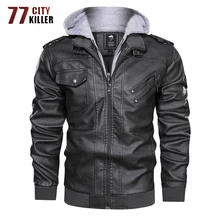 77 город киллер плюс размер кожаная куртка для мужчин мотоцикл с капюшоном Pu куртка с косой молнией Искусственный Мужской кожаный плащ L-5XL дропшиппинг