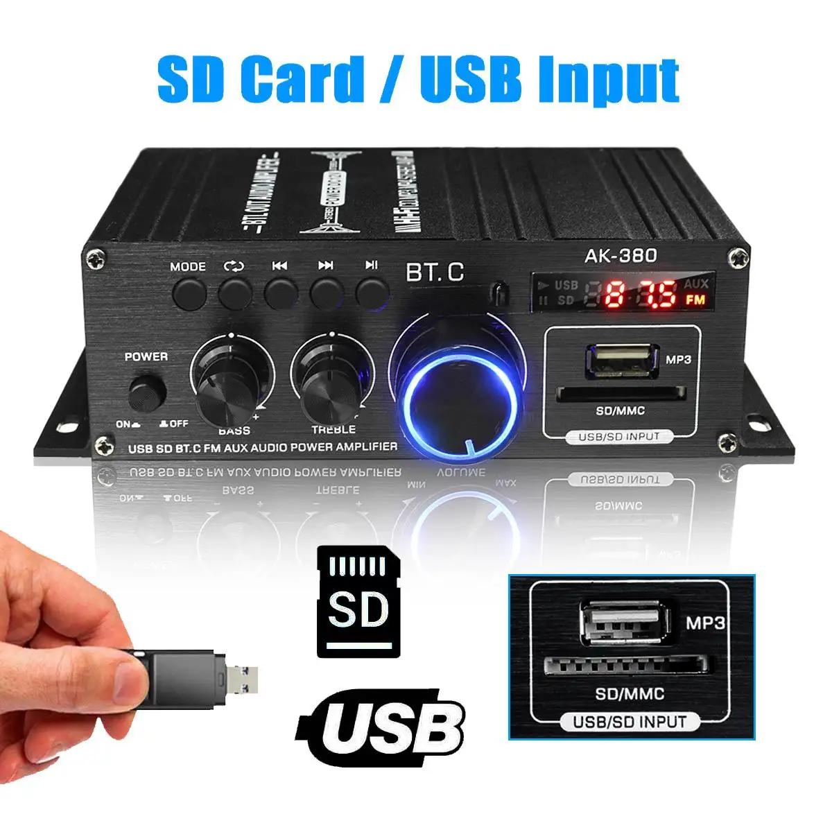 2 Channel Bluetooth 800W Power Amplifier AK380/AK370/AK170 Audio Karaoke Home Theater Amplifier Class D Amplifier USB SD AUX