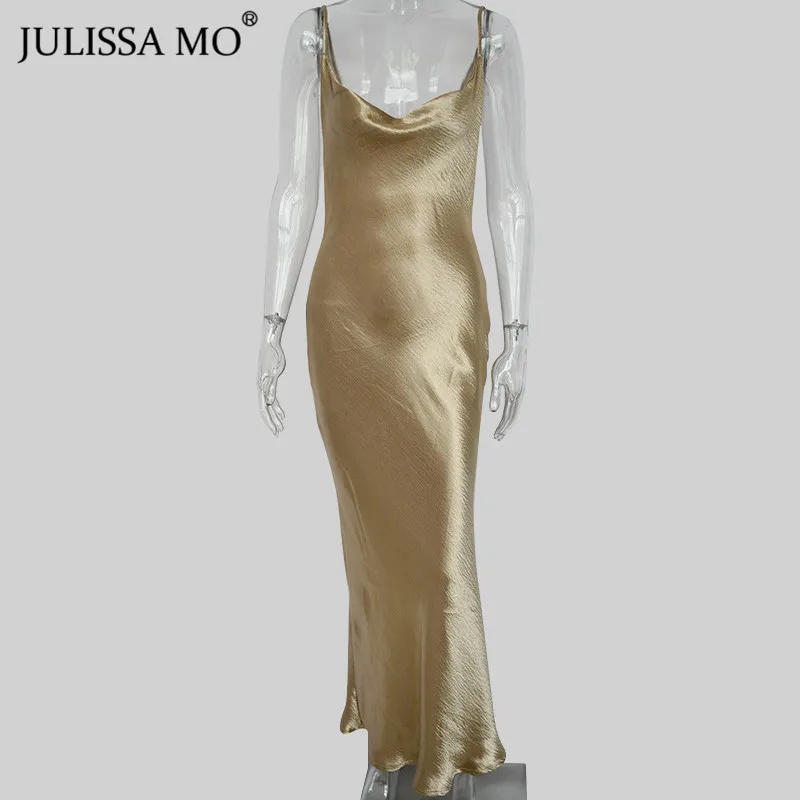 Julissa mo сексуальное летнее платье с бретельками и открытой спиной, женское сатиновое длинное платье на шнуровке, элегантное облегающее платье для вечеринок