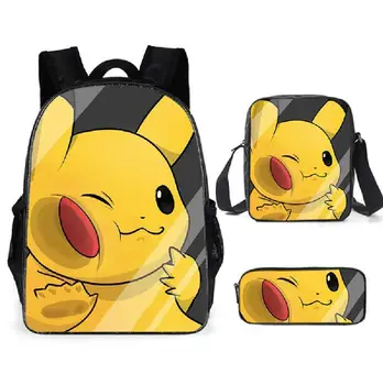 

3pcs/set Pokemon Pikachu Cartoon Backpack Bookbag Teens Back to School Bags Super Mario Gifts For Boys Girls Birthday Mochilas