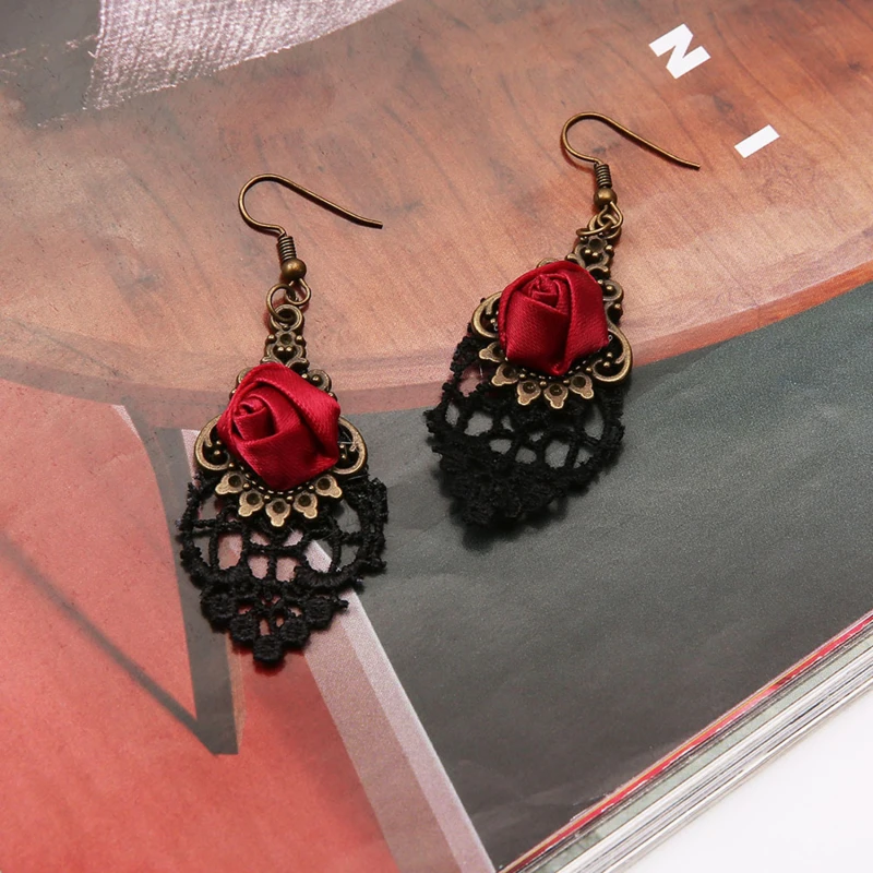Vampire Diaries Vintage Inspired Red Rose Earring 