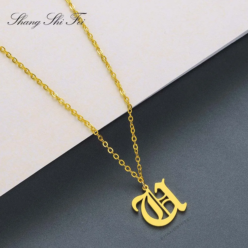 

Old English Initial Necklace - Dainty initial Necklace - Curb Chain Necklace - Personalized Necklace - Gothic initial necklace