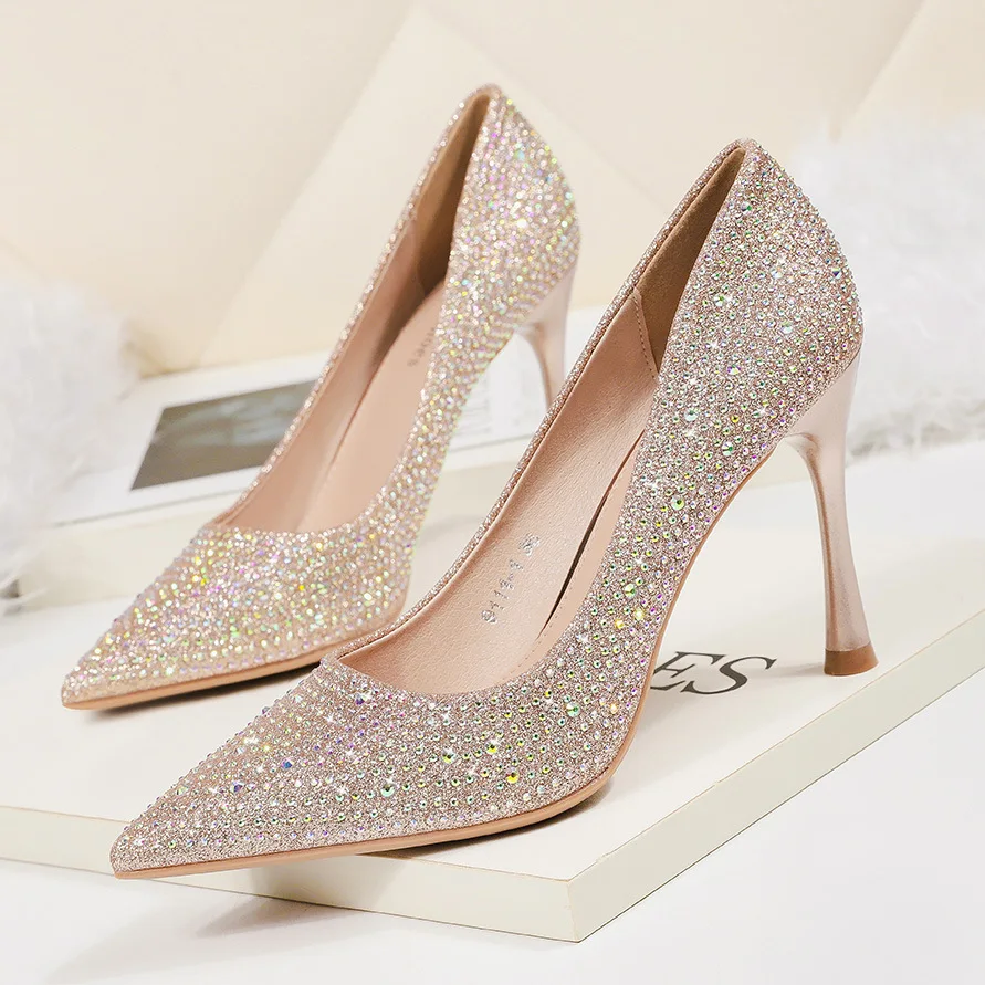 white and rose gold heels