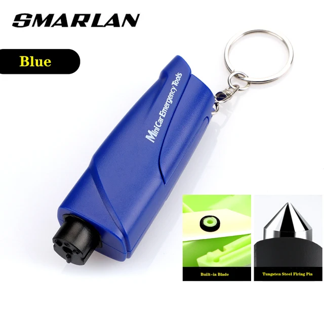 SMARLAN Portable Safety Hammer For Car Side Window Breaking Seat Belt Cutter Life-saving Escaping Emergency Tool With Key-chain Blue
