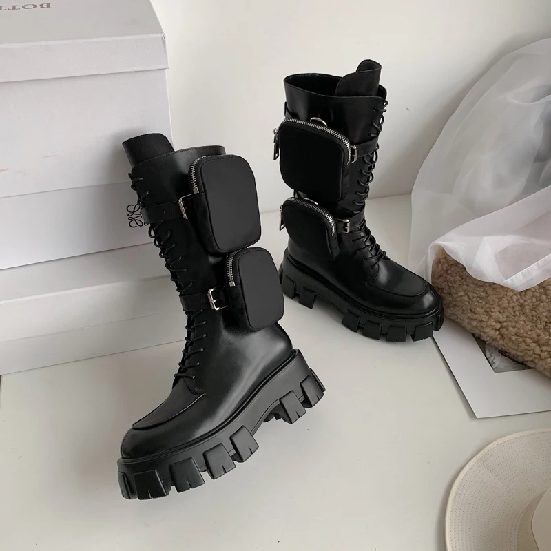 black flat platform boots