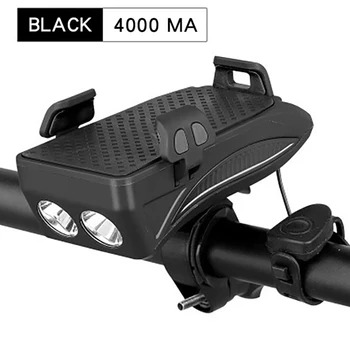 

4 In 1 Bike Light Waterproof Shock-Absorption Bicycle Horn Flashlight Cycling Lighting Tool Set 4000MA Black And Red