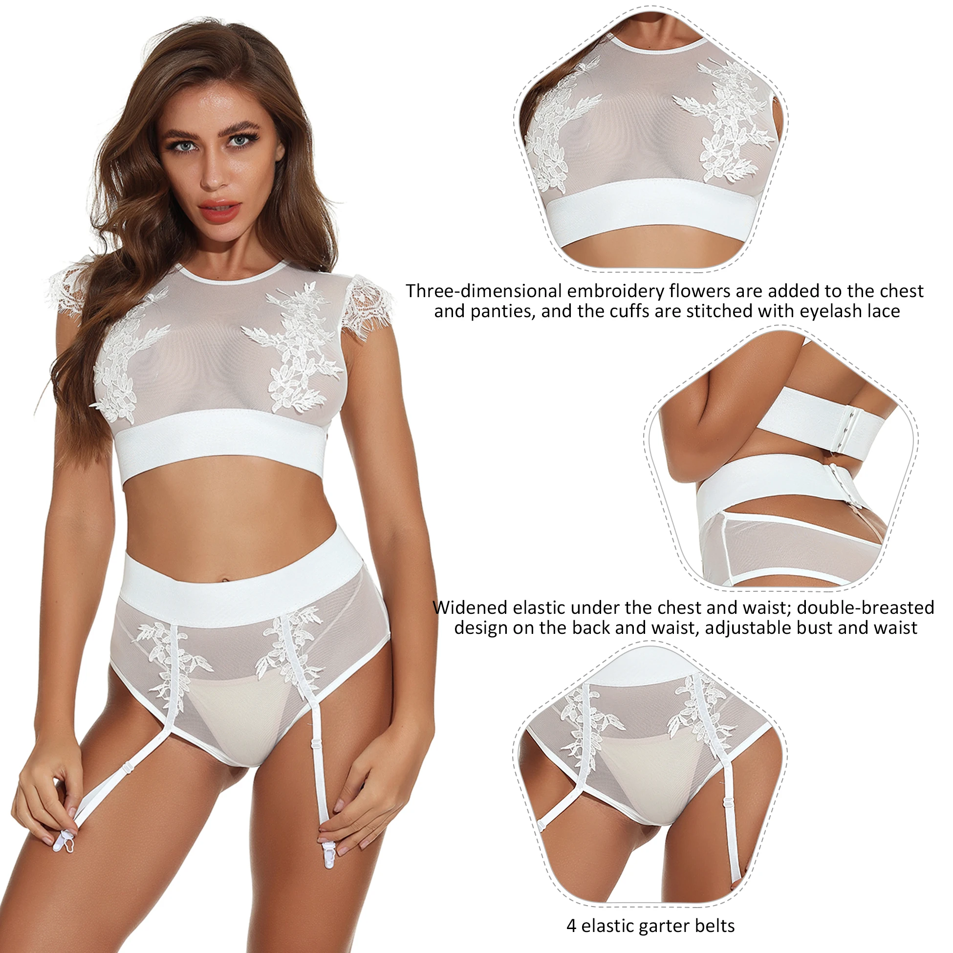 womens lingerie sets Comeondear Underwear Sexy Lingerie Bra Set Garter High Waist Large Size Lace Sheer Round Neck Short Sleeve Sexy Garter-belt Set bra and brief sets