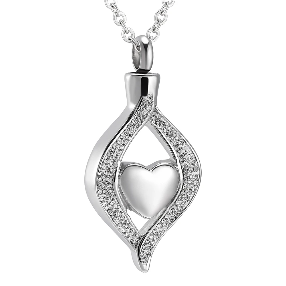 

K9240 Crystal Teardrop Heart Cremation Jewelry for Ashes Memorial Urn Necklace for Women Keepsake Ash Pendant Locket