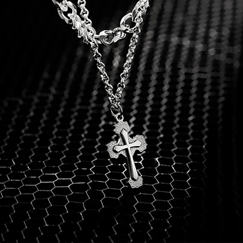 Religious Stainless Steel Double Necklace Crucifix Cross Pendant Heavy Byzantine Chain Necklaces Jesus Jewelry Gifts | Украшения и