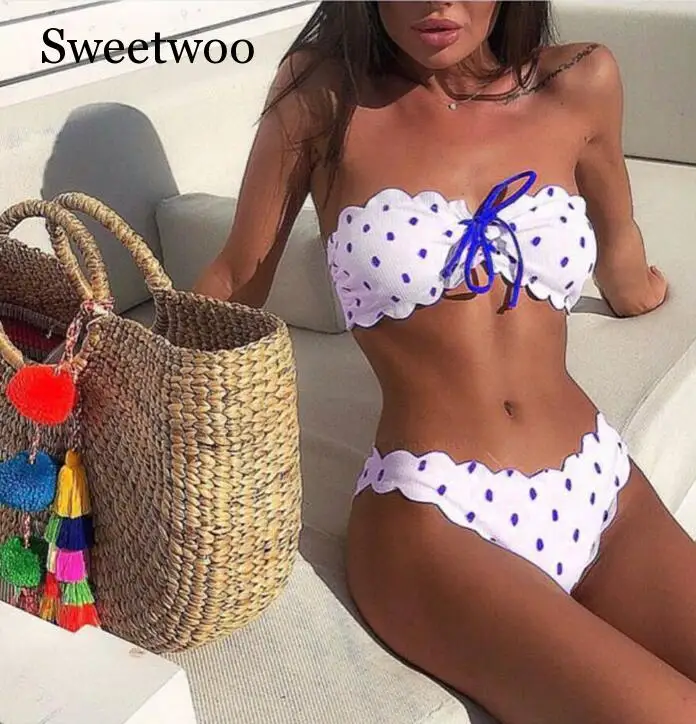 Sexy Polka Dot Bikini Women 2019 Two Piece Swimsuit Push Up Swimwear Floral Side Bathing Suit Brazilian Beach Wear Swimming Suit