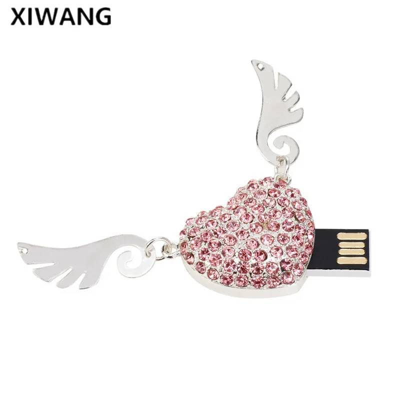 Usb флеш-накопитель, 64 ГБ, крылья ангела, сердце, металлическая флешка, 16 ГБ, 8 ГБ, драгоценные камни, флеш-накопитель, 32 ГБ, u диск, 128 ГБ, печать, имя влюбленных