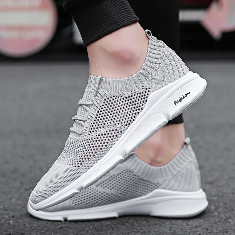 

2019 Spring New Style Men Sports Footwear Anti-slip Soft Bottom Flat Knitted Shoe Uppers Breathable Men Shoes