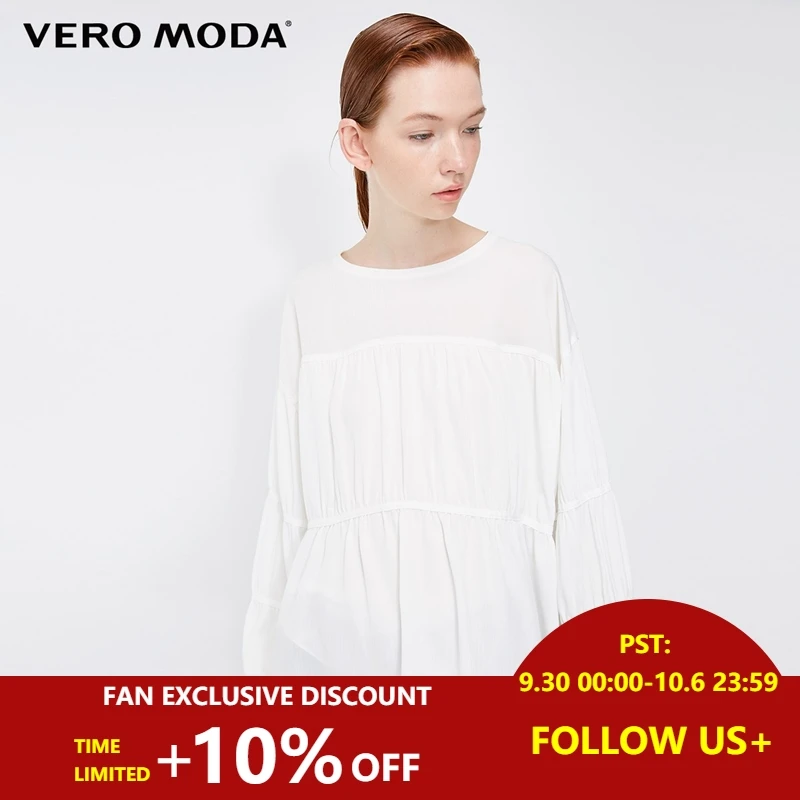 

Vero Moda 2019 New Arrivals Round Neck Balloon Sleeves Drop-shoulder Loose Fit Pure Chiffon Tops | 318451503