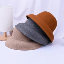 01912-wuxiaoqing французская Грация чистый цвет мягкая шерсть Хепберн Стиль Досуг леди ведро кепки женские шляпы для рыбалки