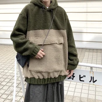 

Winter Plus Velvet Thicken Hoodies Men's Fashion Hit Color Hooded Sweatshirt Men Streetwear Hip Hop Casual Lamb Hair Hoodie Male
