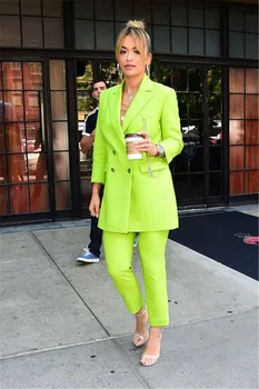 

Bright Green Women's Fashion Office Suits Female Custom Made Casual Elegant Jacket Pants Work Wear Plus Size Women Suits Costume
