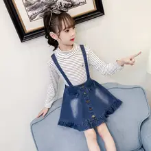 Одежда для маленьких девочек рабочие джинсовые юбки платье для девочек-подростков с открытой спиной рабочие искусственно состаренные "мини-юбка одежда с ремешками для девочек, для возраста 4, 5, 6, 7, 8, 9, 10, 11, 12, 13 лет