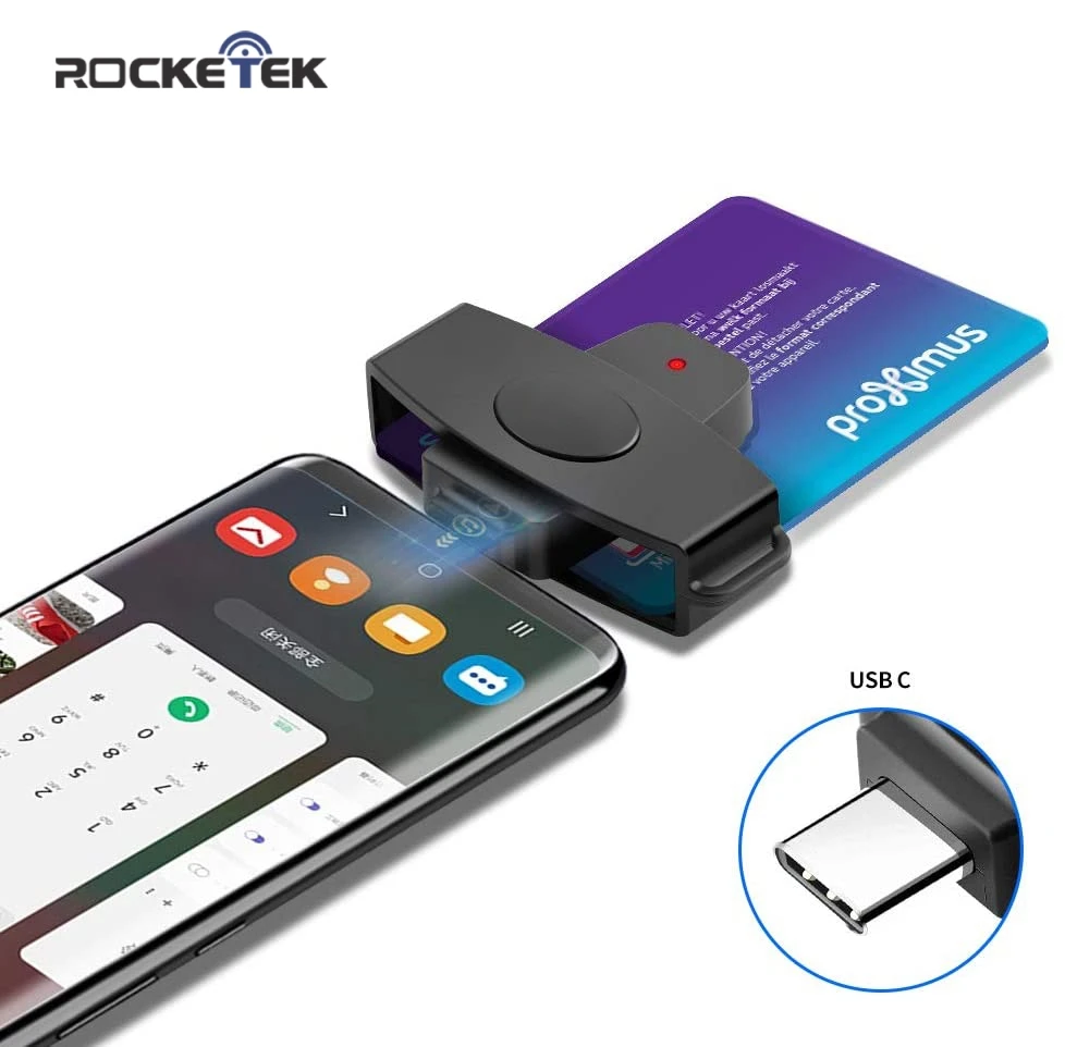 Rocketek USB C akıllı kart okuyucu Sim Cloner tipi C adaptörü için yemek dni vatandaş kimlik banka EMV SD kartı harici mac/Android işletim sistemi