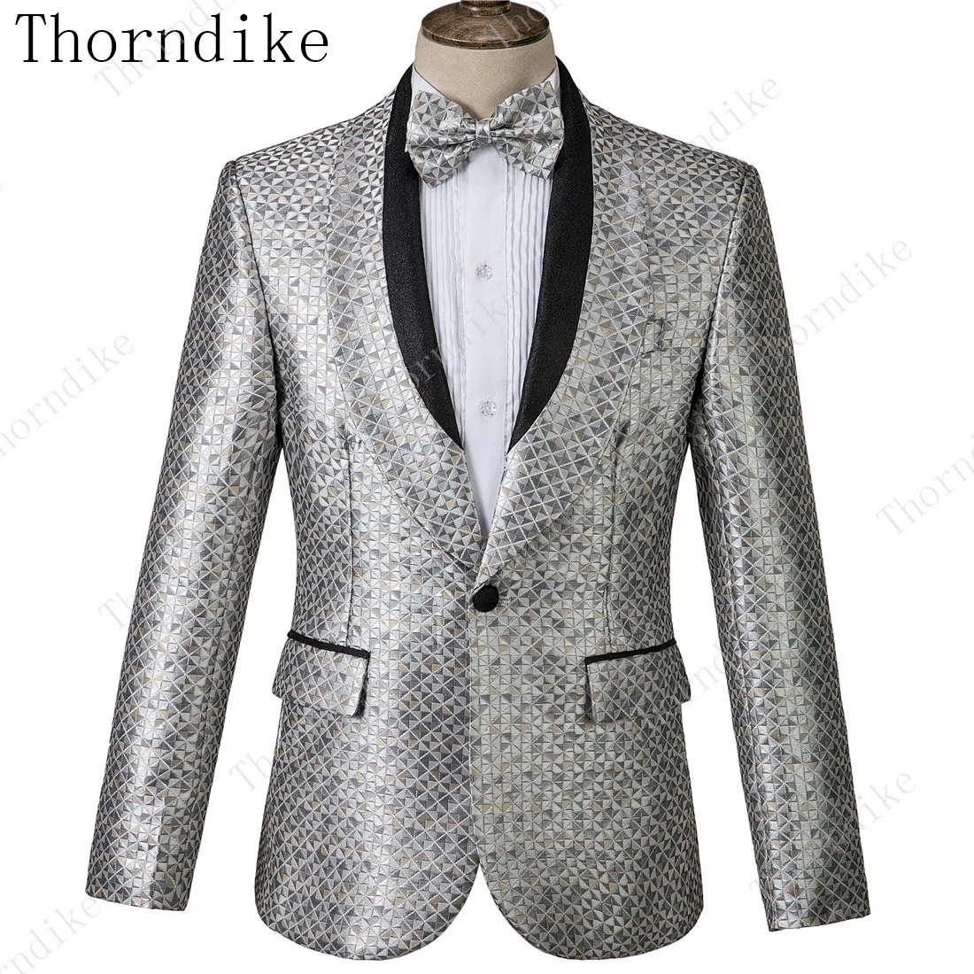 Thorndike мужские костюмы Серебряный четырехлистный клевер шаблон Мужской приталенный Блейзер Свадебный Мужской Жених фраки строгие костюм homme
