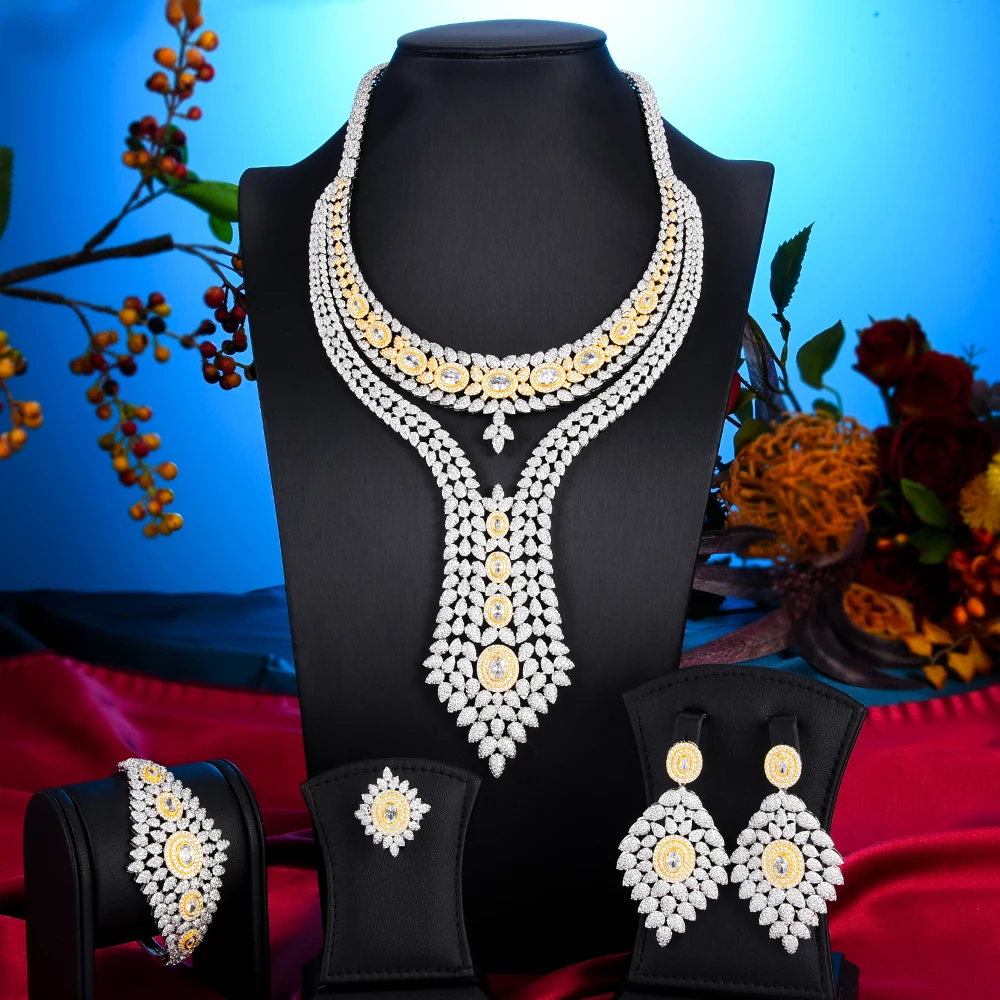 

KellyBola Luxurious and Gorgeous Zircon Necklace Set Exquisite Wedding Engagement Banquet Jewelry Set Designed for Women