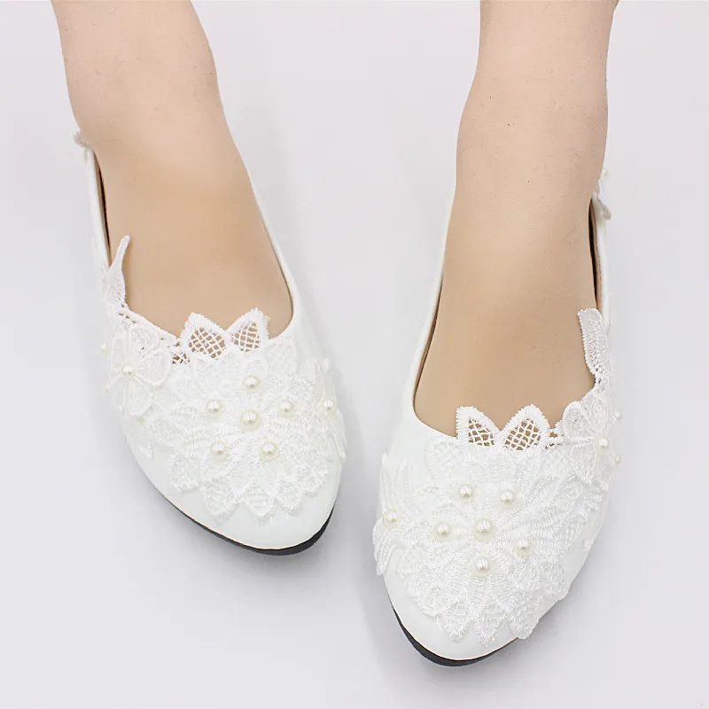 Sorbern New White Flower Bridal Flats Lady Wedding Flat Shoes Large