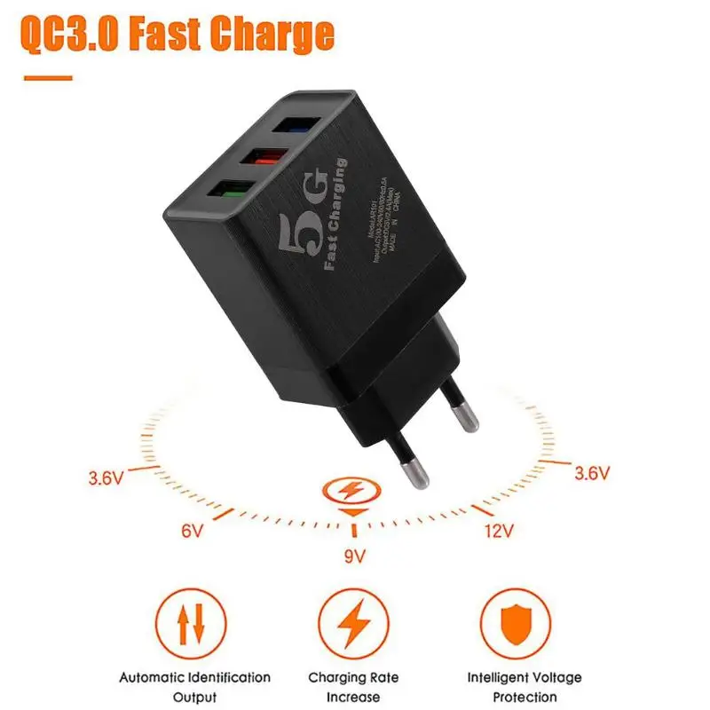 ABS Материал Qc3.0, ВЫСОКАЯ ЧЁТКОСТЬ, быстро заряжающийся мобильный телефон, Зарядное устройство 3usb мульти-функциональный Европейский зарядная головка Зарядка для путешествий
