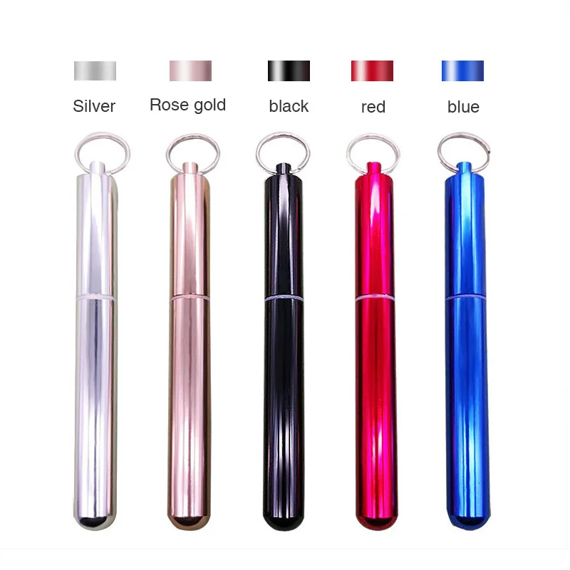 High Quality Reusable Metal Collapsible Straws Travel Outdoor Drinking Straws With Case Hook Cleaner Kitchen Bar Accessories