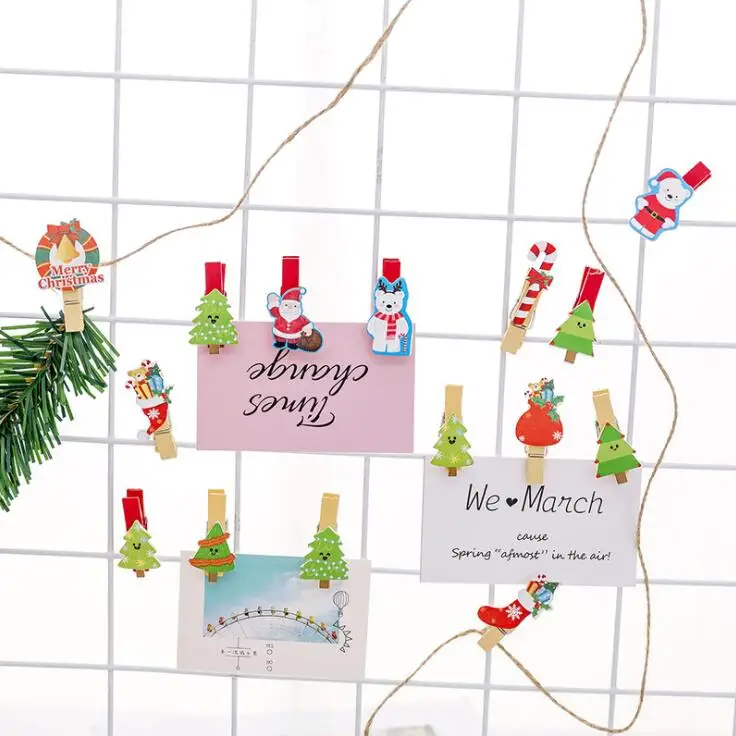 10 шт./партия милые деревянные рождественские праздничные декоративные фото карты бумажные клип Санта-Клаус носки Дерево Зажимы школьный рекламный подарочный набор