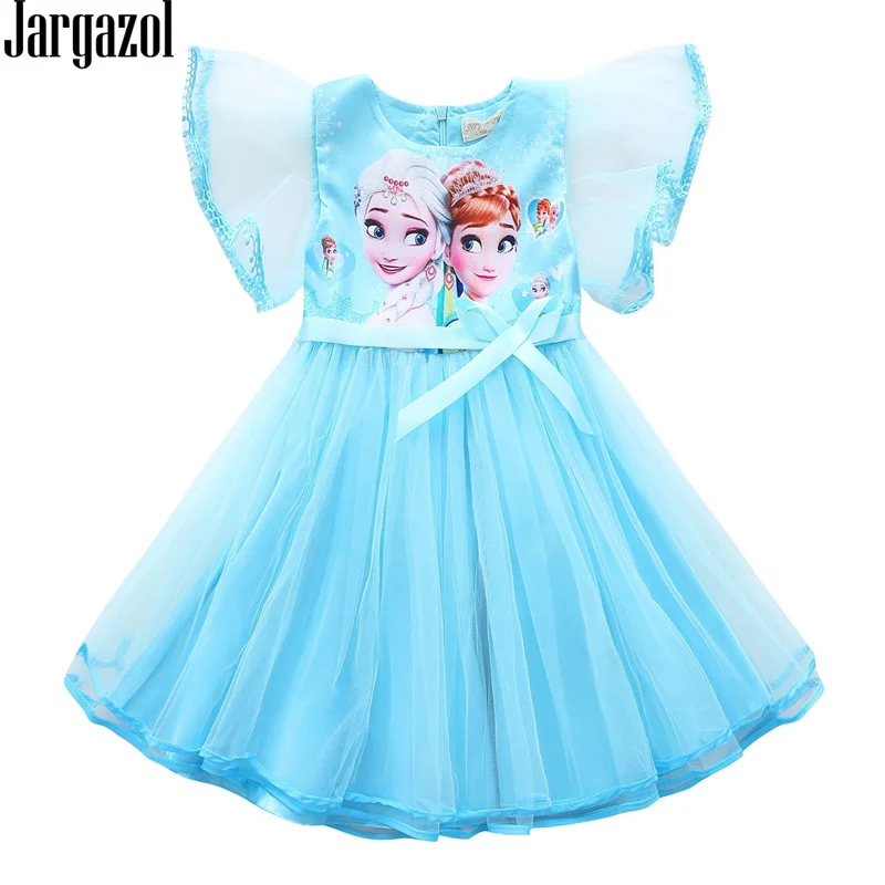 Детские платья для девочек; платье принцессы Эльзы; платье-пачка с изображением Анны и единорога; кружевное платье для дня рождения; костюм с рукавами-крылышками; Vestidos