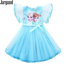 Детские платья для девочек; платье принцессы Эльзы; платье-пачка с изображением Анны и единорога; кружевное платье для дня рождения; костюм с рукавами-крылышками; Vestidos