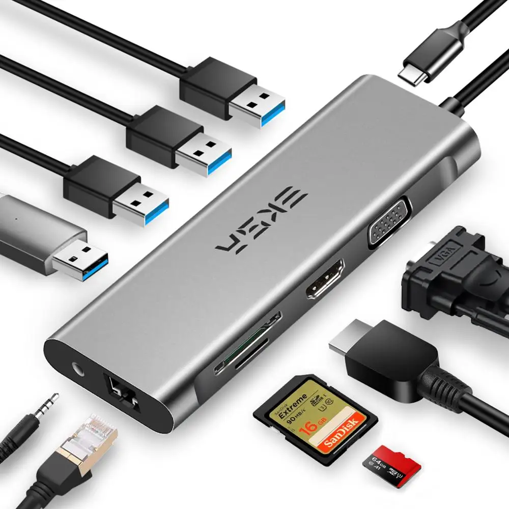 EKSA ET9H 11 en 1 USB C tipo C HUB de USB 30 HDMI RJ45 VGA PD de carga para MacBook Pro Samsung Gal