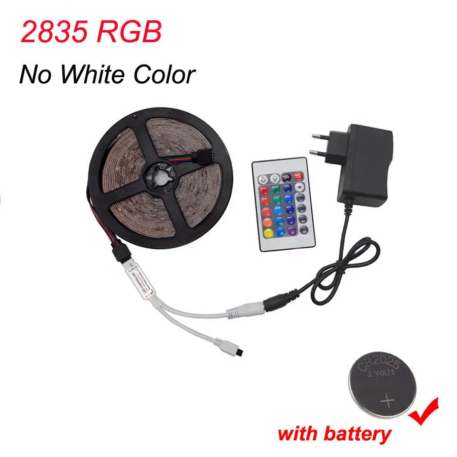 2835 with battery 5 м SMD 5050 Светодиодные ленты светильник DC12V RGB полосы Водонепроницаемый светодиодный лента диод неоновая лента гибкий светодиодный светильник с контроллером адаптер - Испускаемый цвет: 2835 with battery