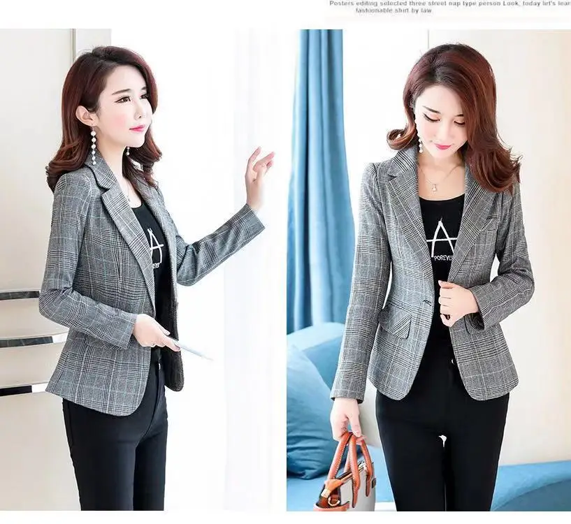 

Plaid Suit Female Short Coat Slim Fit WOMEN'S Coat Slim Fit Female Suit Long Sleeve Small Suit Coat 992