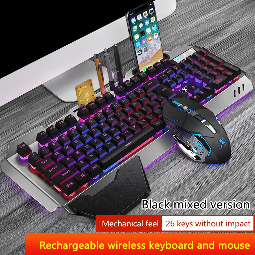  K680 Rechargeable Wireless Game Keyboard And Mouse Set RGB Backlit Metal Panel Waterproof Gaming Ke