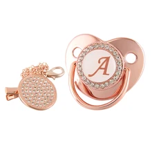Attache tétine en Silicone Rose pour Nouveau né, Clips de Sucette en Chaîne, Or, Scintillant, Porte sucette, Bébé, Cadeau de Fête Prénatale 