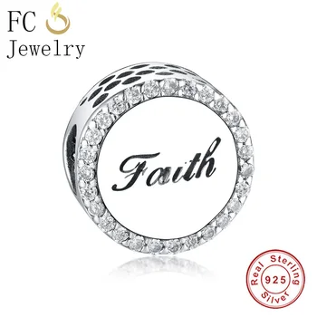 

FC Jewelry Fit Original Brand Charms Bracelet Authentic 925 Silver Cross Letter Faith CZ Crystal Bead For Making Berloque Gift