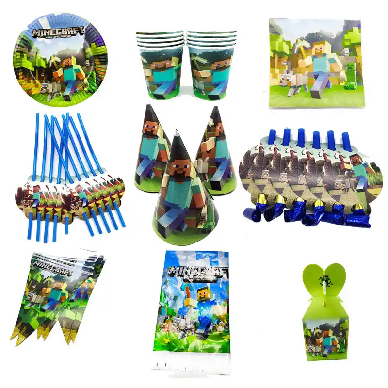 Minecraft тематическая одноразовая посуда для праздника набор Minecraft тема одноразовые тарелки салфетки для стаканчиков Minecraft чашки соломинки Бе...