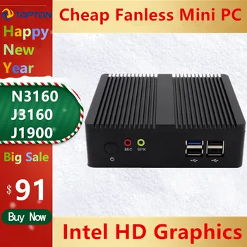 

Topton Fanless Mini PC Intel N3160/J3160 J1900 Quad Core Pfsense Barebone Computer Mini Server 2*Gigabit LAN(RJ-45) 300M Wifi