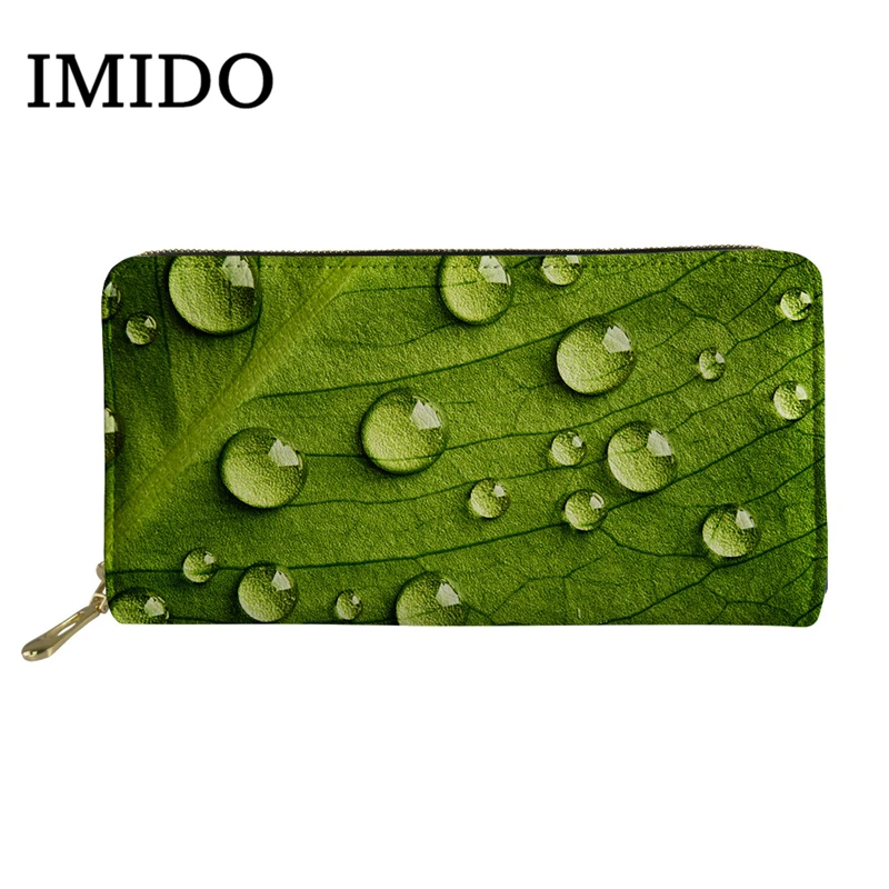 

IMIDO Fashion Women Wallets Waterproof PU Leather Zipper Wallet Woman's Leaf Porte Feuille Femme Storage Bag Wallet Card Holder