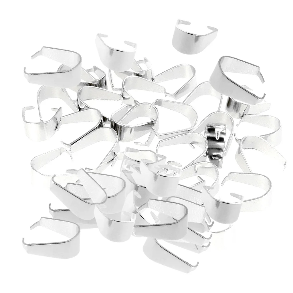 100 Pieces silver color Stainless Steel Pendant Pinch Bails Connector Clasps Jewelry DIY Findings