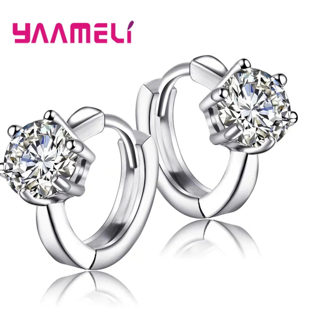 

Popular Authentic 925 Sterling Silver Round Circle Earrings for Men Women Shining AAA Zircon Stone Leverback Huggie Jewellery