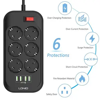 

Home Outlet 6 EU Plug Smart Electrical Socket Extension Power Strip 3.4A 4 USB Charger Adapter 6 Outlet Surge Switch