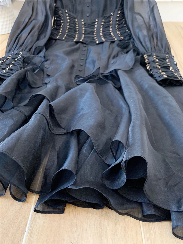 Платье с принтом в богемном стиле нерегулярные дизайнер торт вечерние платье Для женщин одежда с длинным рукавом с каскадными оборками до середины икры Vestidoes с корсетом