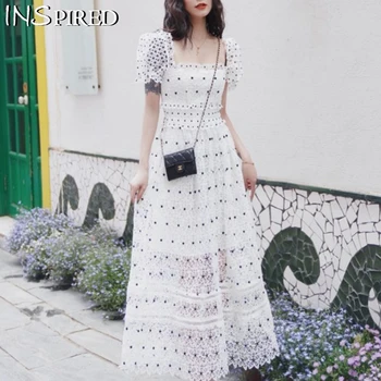 

Lace Polka Dot Runway Designer Self Portrait Brand European Style White High Quality Vintage Elegant Dress Women Vestidos